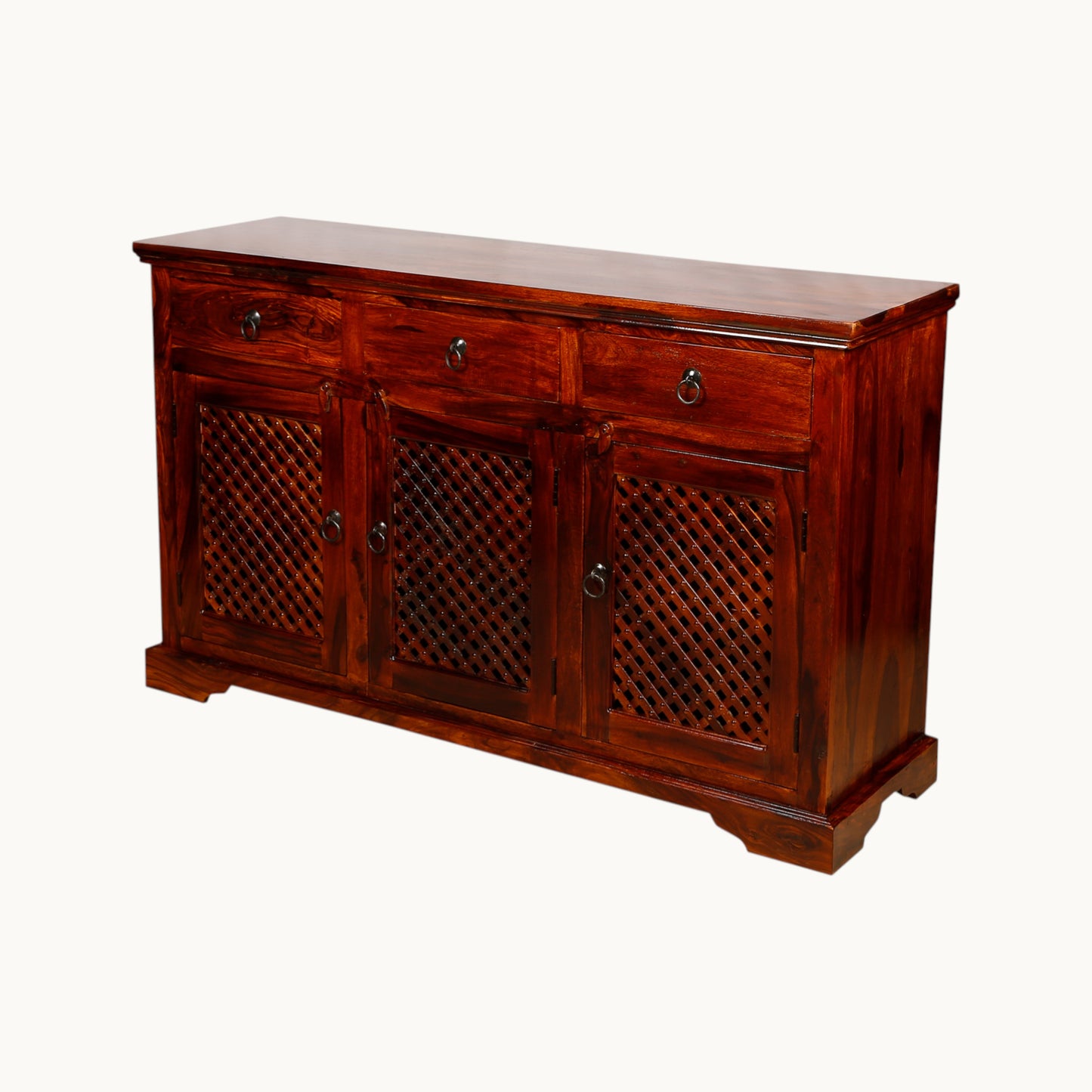 Thar Arts And Furniture - Solid Sheesham wood Side board with 3 Door Storage Cabinet and 3 Storage Drawers, Honey Finish