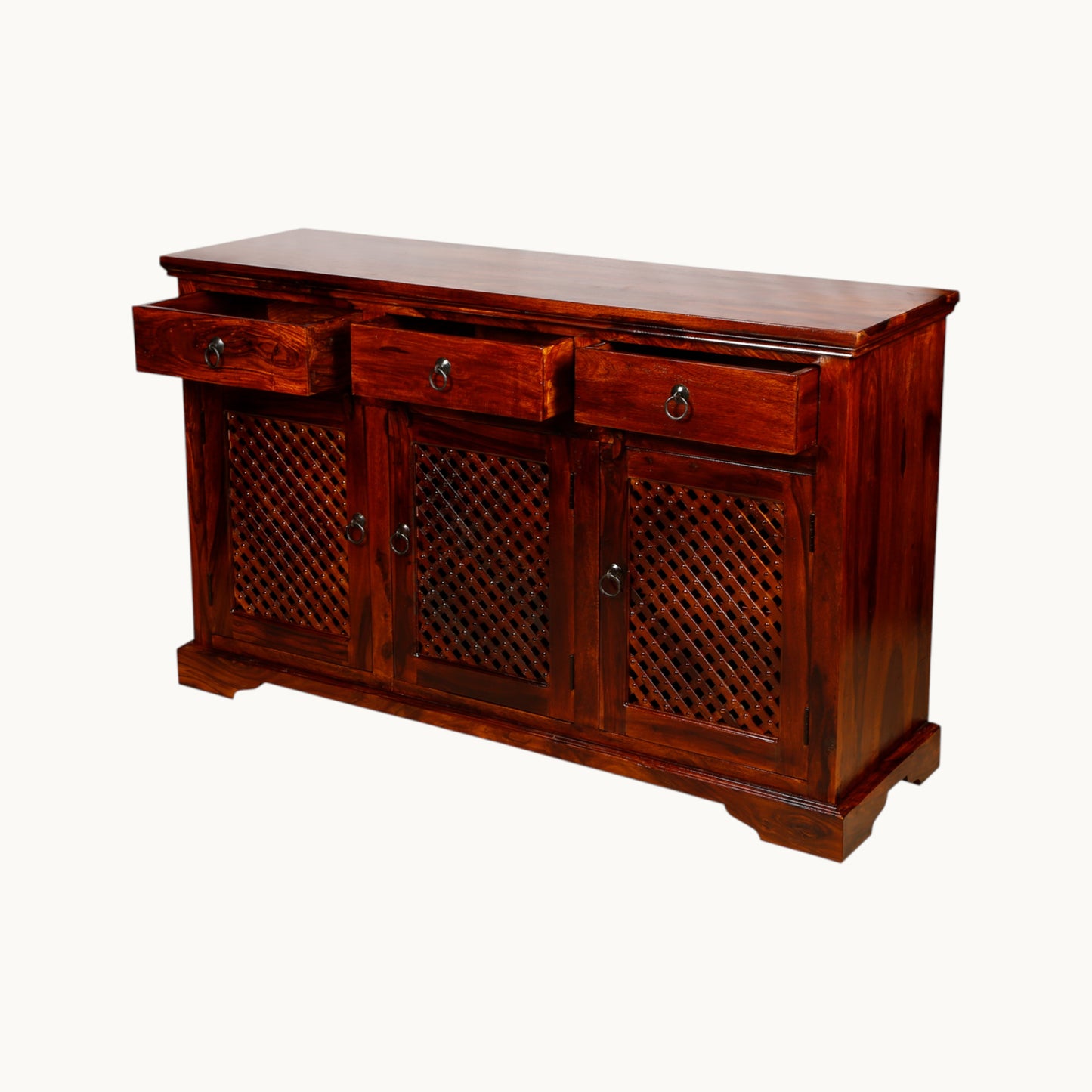 Thar Arts And Furniture - Solid Sheesham wood Side board with 3 Door Storage Cabinet and 3 Storage Drawers, Honey Finish
