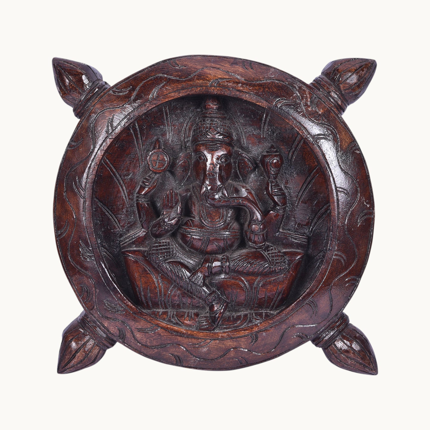 Thar Arts And Furniture -Wooden Ganesha Round | Wood sculpture of Lord Ganesha | vigneshwara