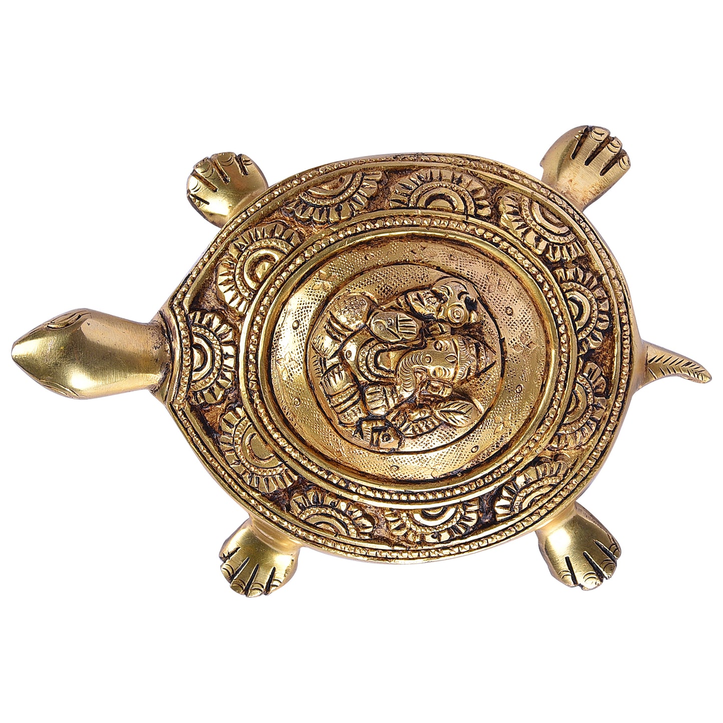 Thar Arts And Furniture - Brass Tortoise with Ganesha on Top |Brass Tortoise Feng Shui |Brass Tortoise Collectible Handicraft |Brass Tortoise Ganesha |Home Pooja Puja Mandir Décor