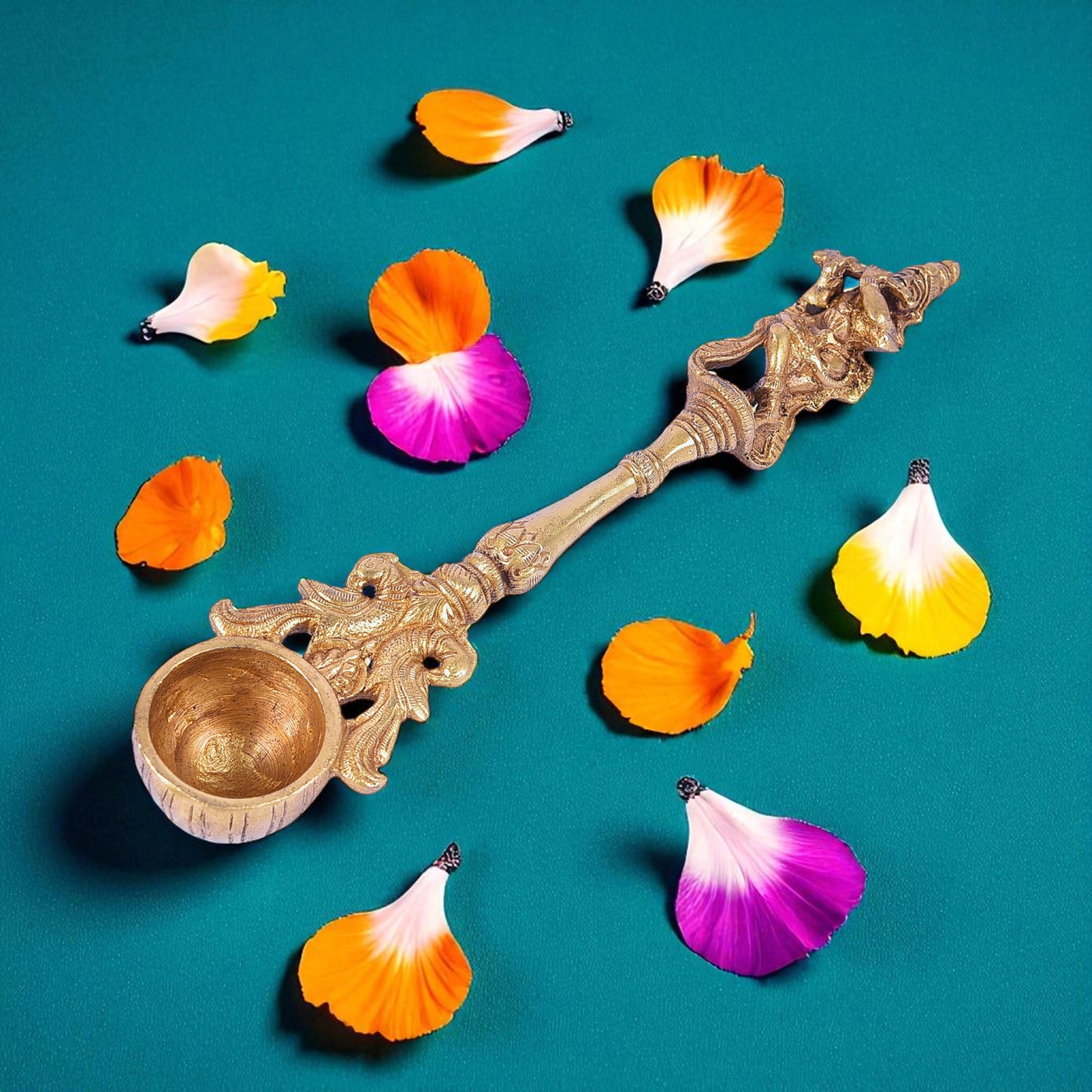Brass Lord Krishna Aarti Spoon – Spiritual Ritual Accessory