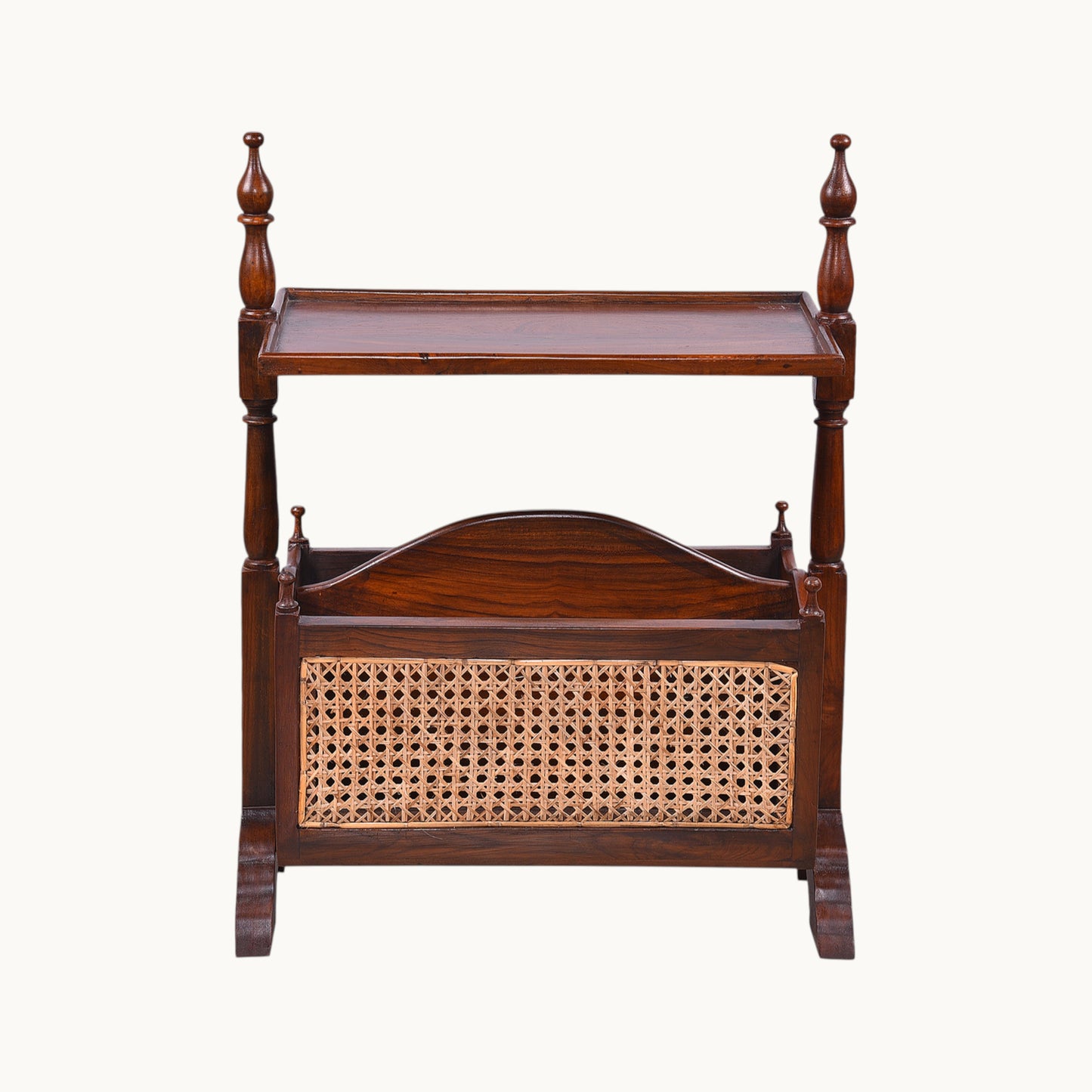 Thar Arts And Furniture - Teakwood Antique Style and Finish Magazine rack with Cane Work ( Rattan )