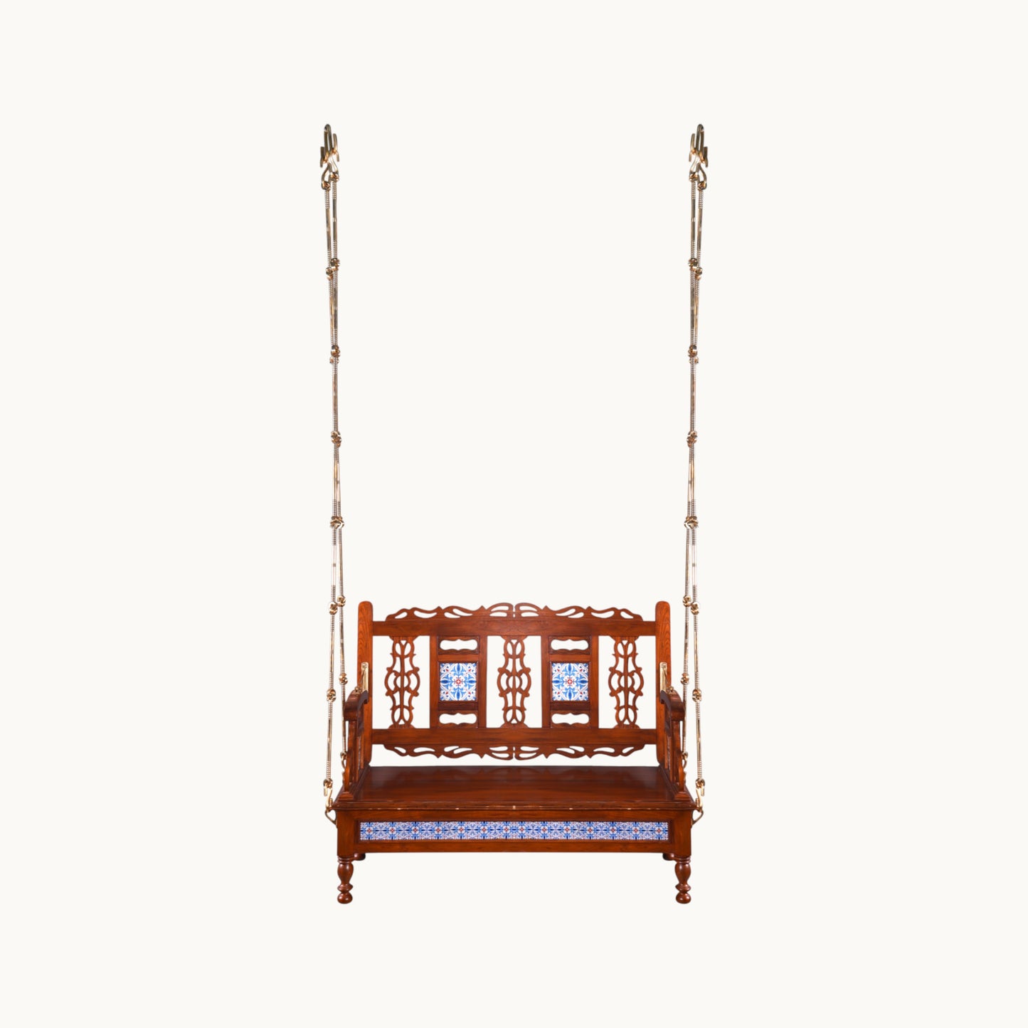 Thar Arts & Furniture - Meera Reversible Teak Wood Swing with Handcrafted Tiles