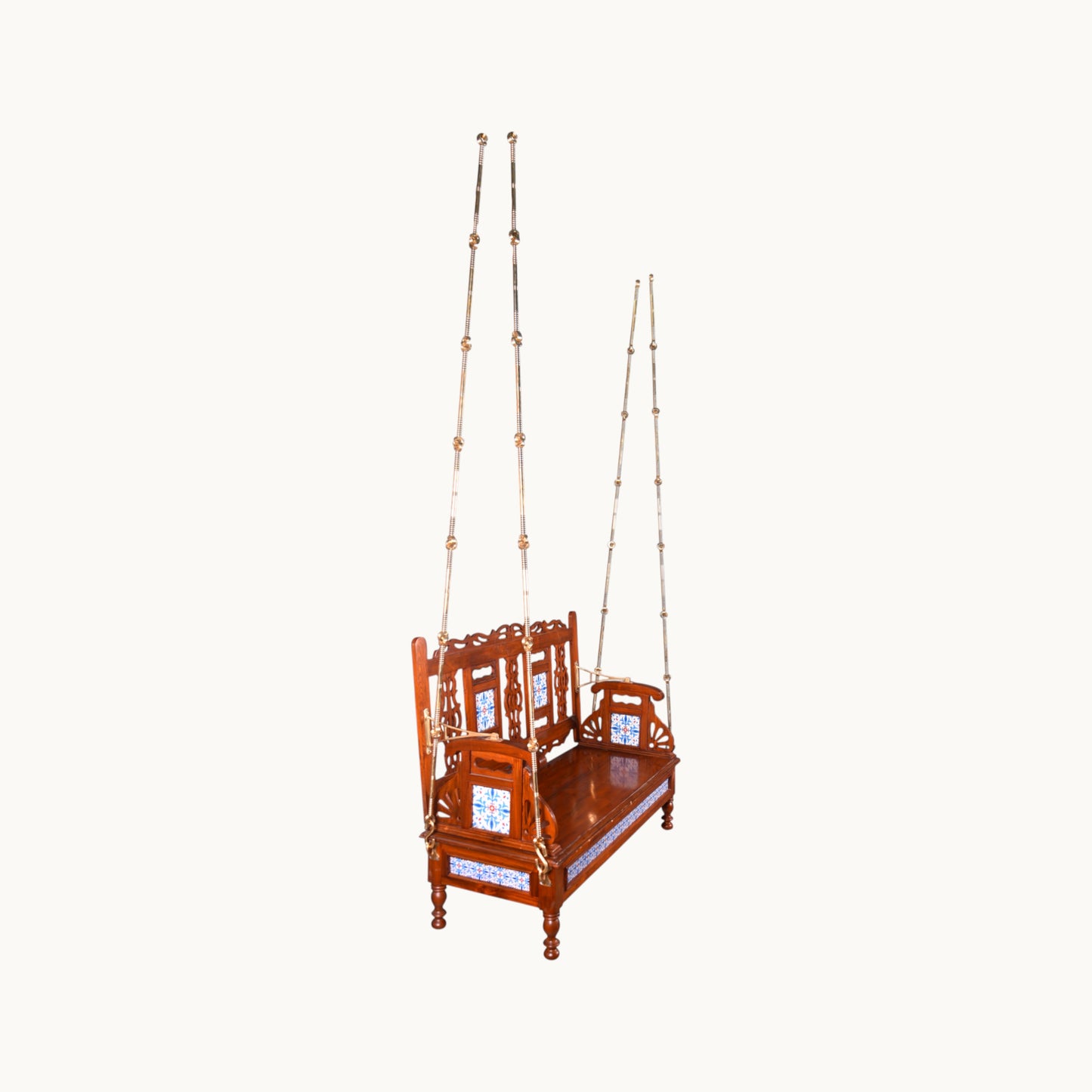 Thar Arts & Furniture - Meera Reversible Teak Wood Swing with Handcrafted Tiles