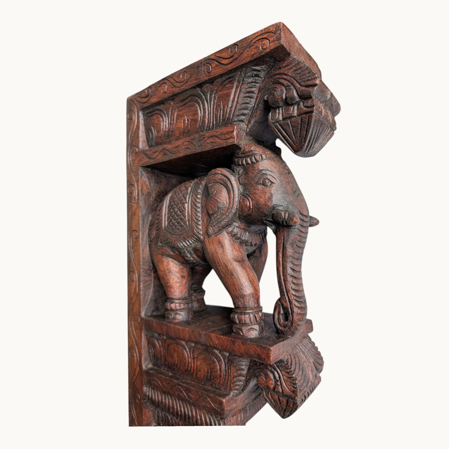 18 Inch Wooden Elephant Wall Bracket – Hand-Carved Decorative Wall Support