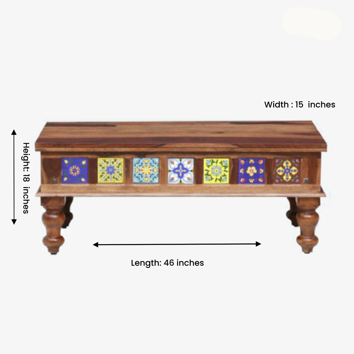 Thar Arts And Furniture - Sheesham Bench with Tiles