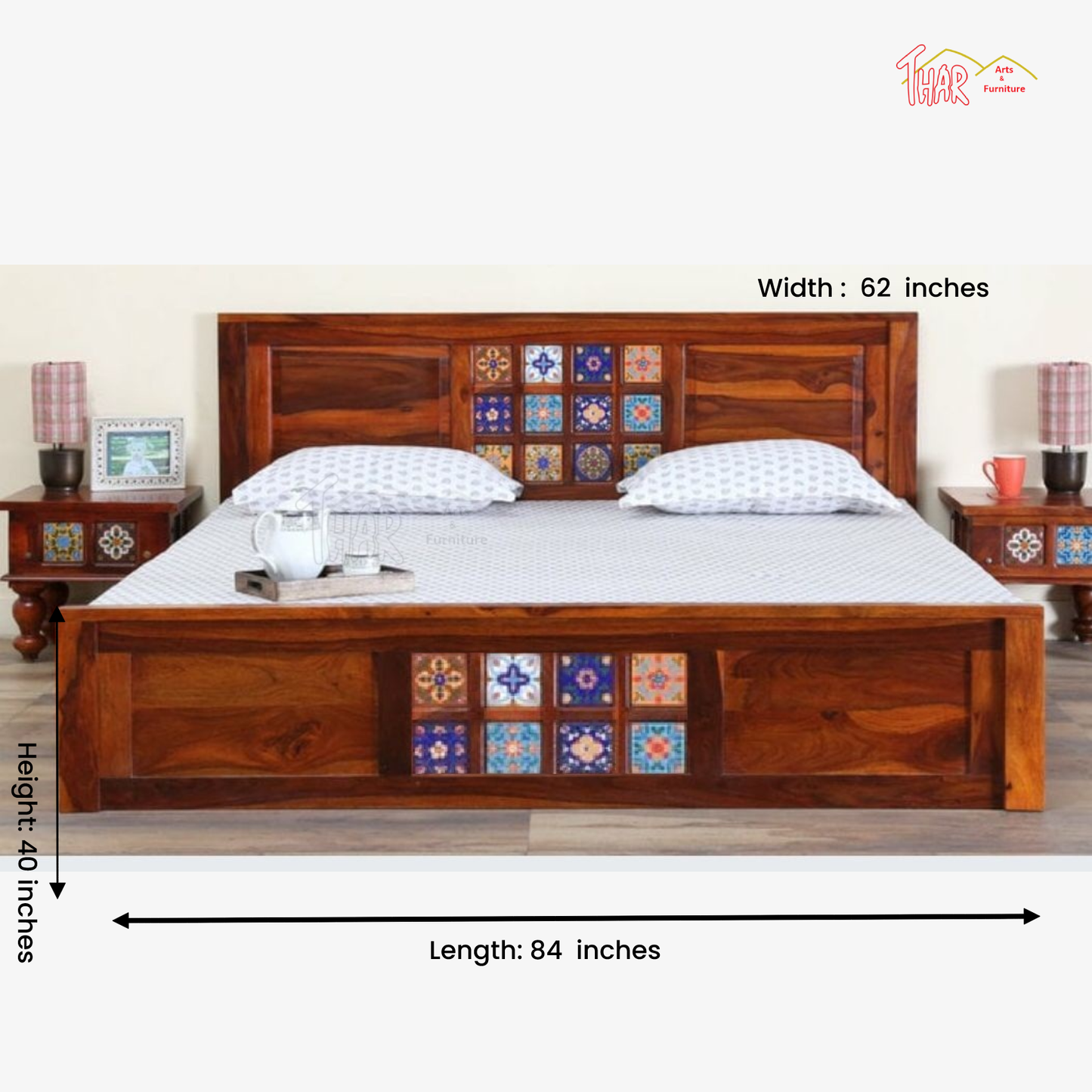 Thar Arts And Furniture - Solid Sheesham Wood Queen Size Bed