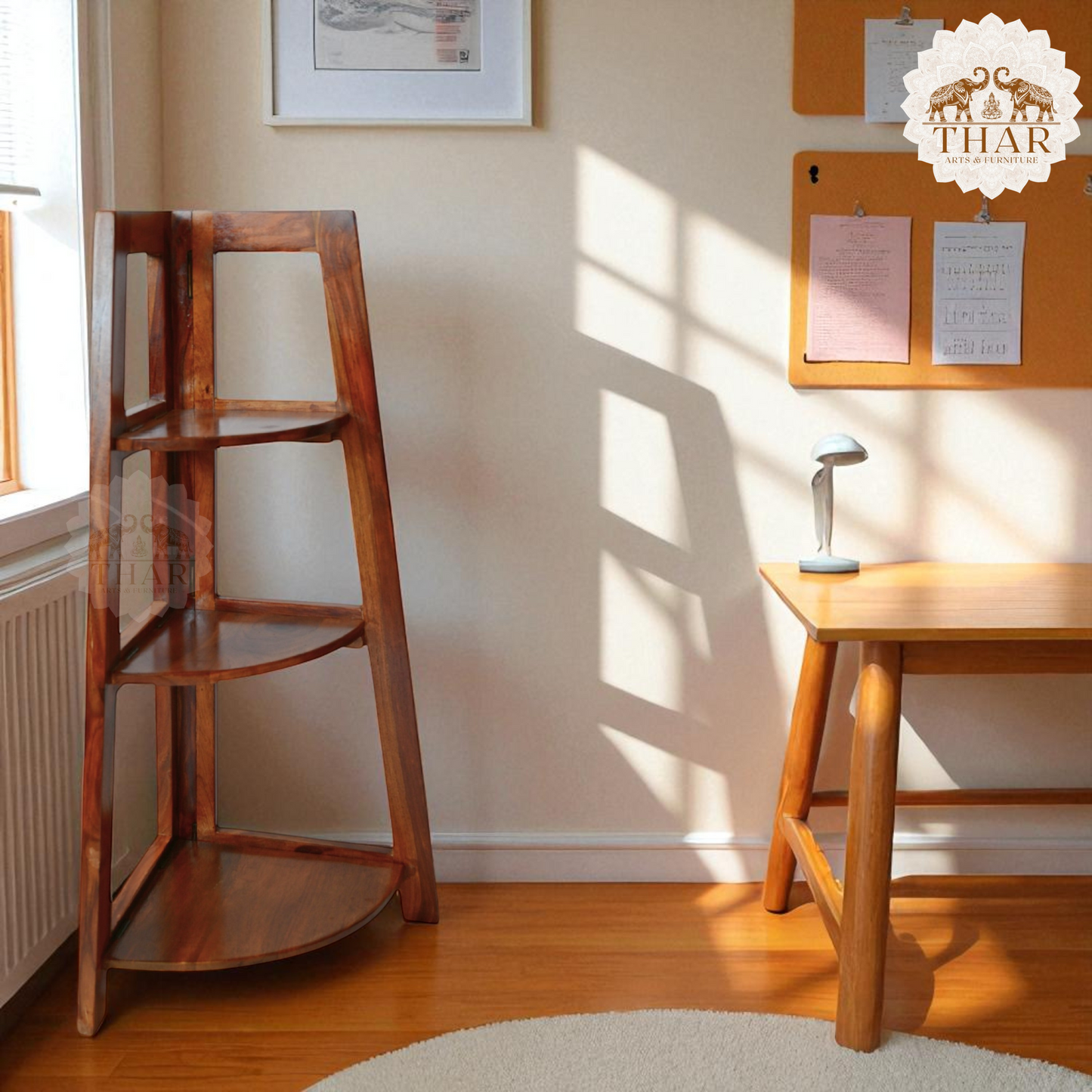 Thar Arts And Furniture - Sheesham Wood Folding Corner Bookshelf
