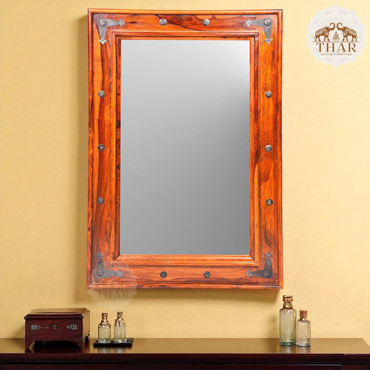 Thar Arts And Furniture - Sheesham wood Frame Wall Mirror Hanging Glass for Living Room ( Brown )