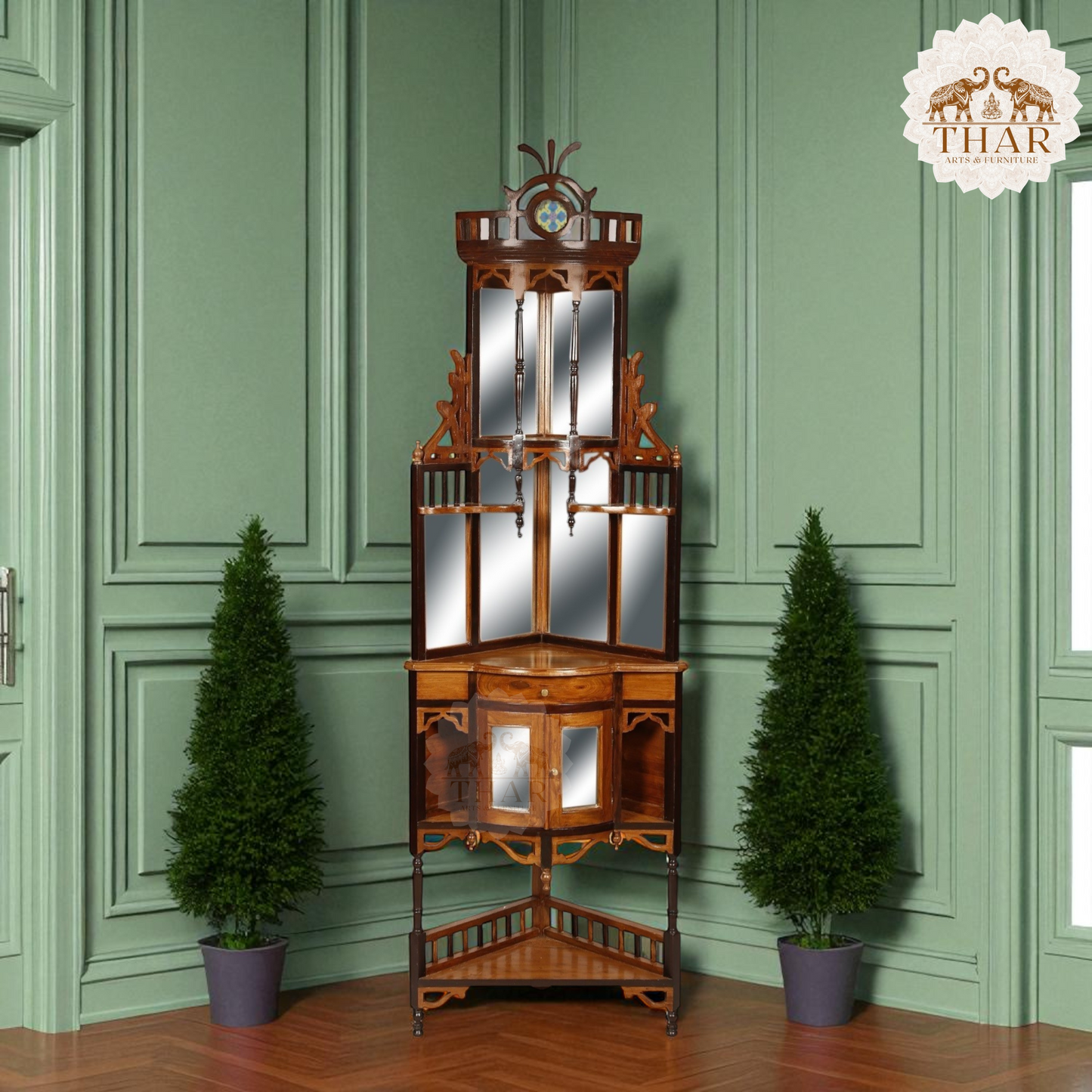 Thar Arts And Furniture - Teak Wood Dressing Table with Mirrors and Storage