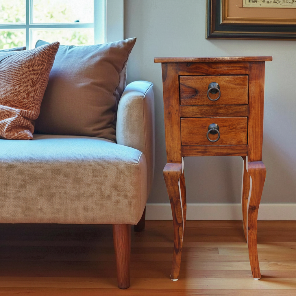 Solid Sheesham Wood Side Table / Stool with Storage