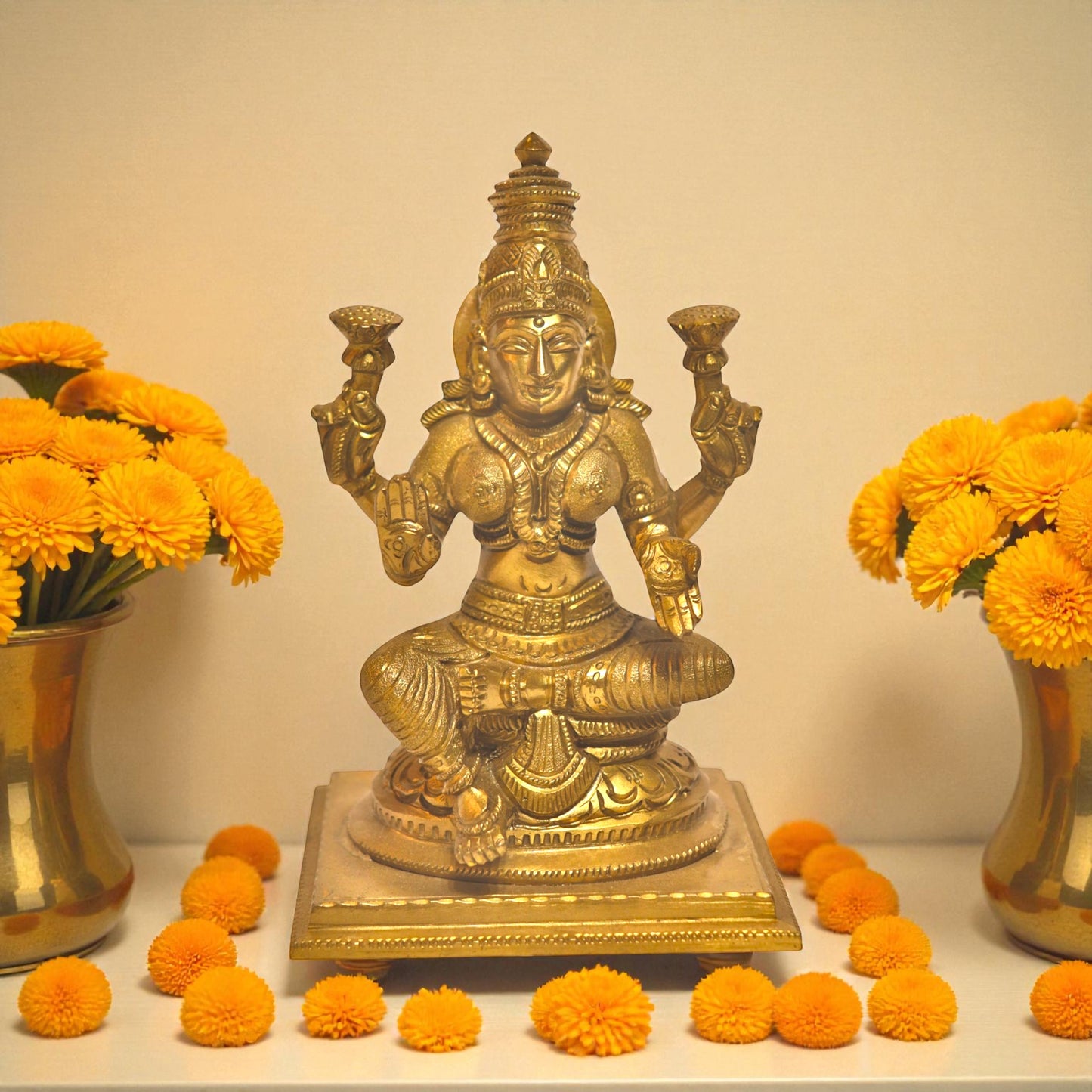 Lakshmi Idol – 6″ Height with Base | Solid Bronze Finish | Thar Arts & Furniture