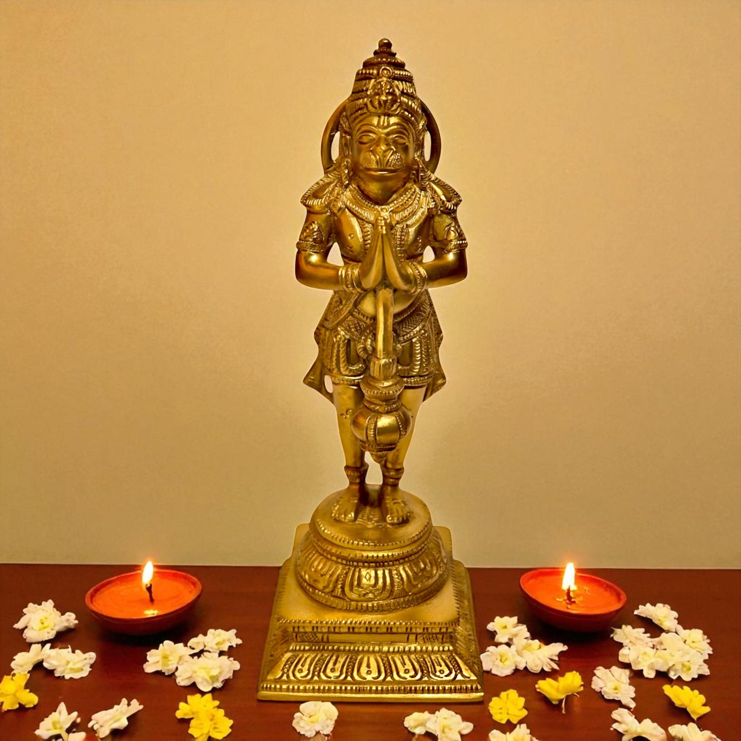 Brass Hanuman Idol in Anjali Mudra – Standing Murti for Pooja Room | Thar Arts & Furniture