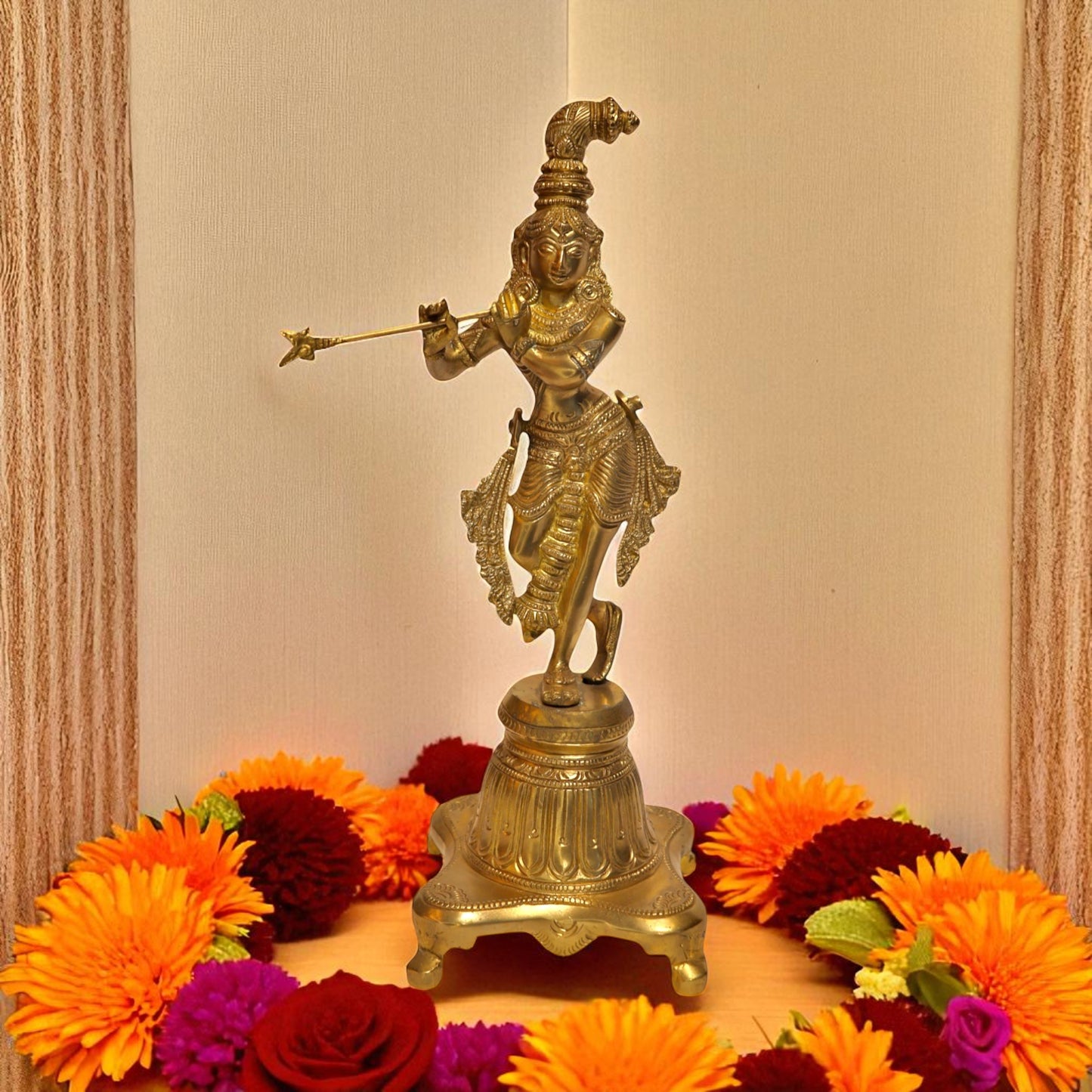 Brass Krishna With Flute Standing Statue – Lord Krishna Idol