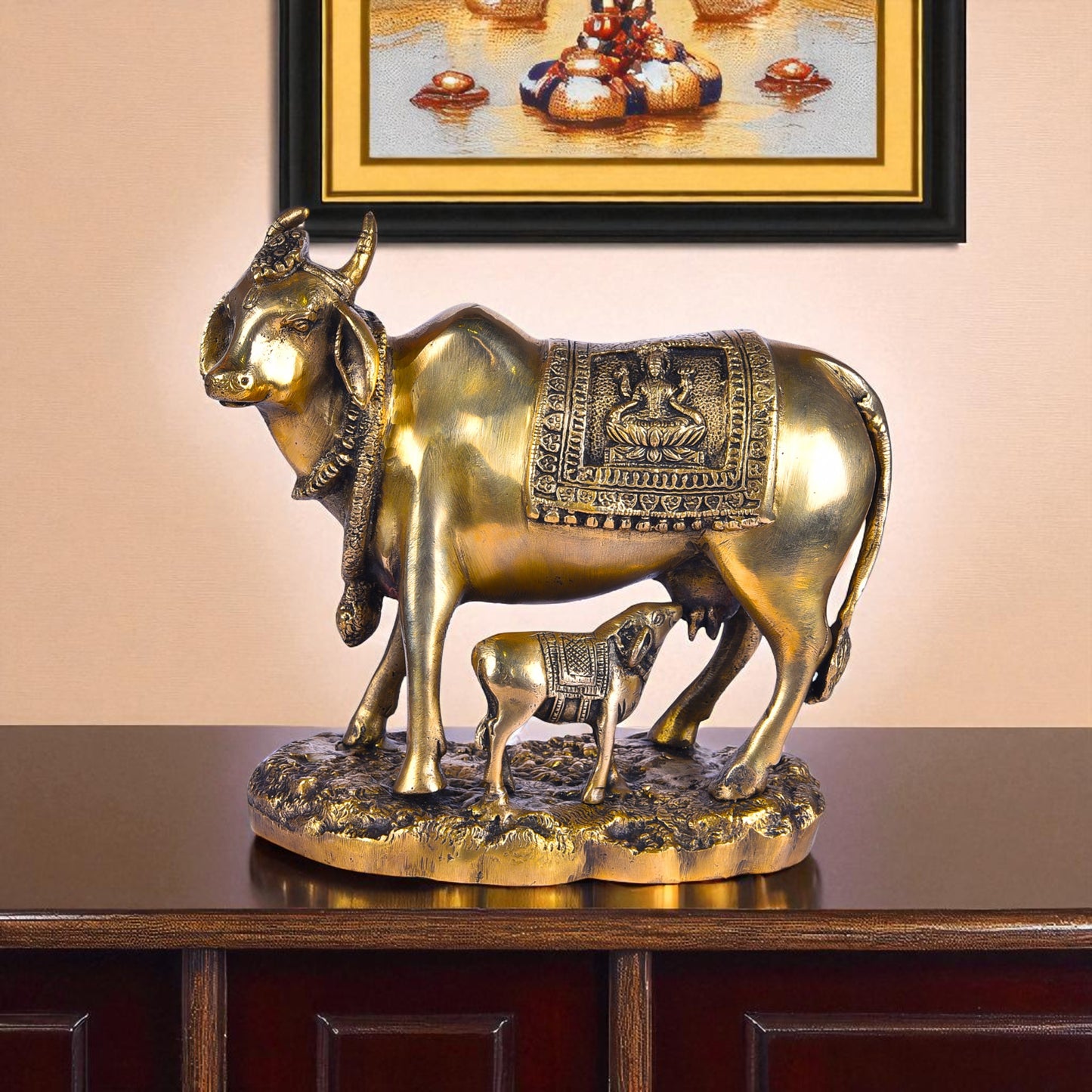 Brass Cow and Calf Figurine – Sacred Cow Decor