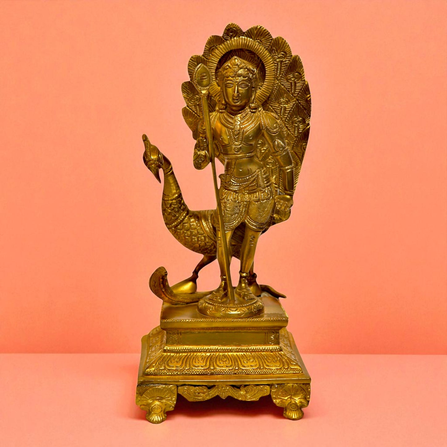 Brass Kartikeya With Peacock Statue – Lord Kartikeya Idol | Thar Arts & Furniture