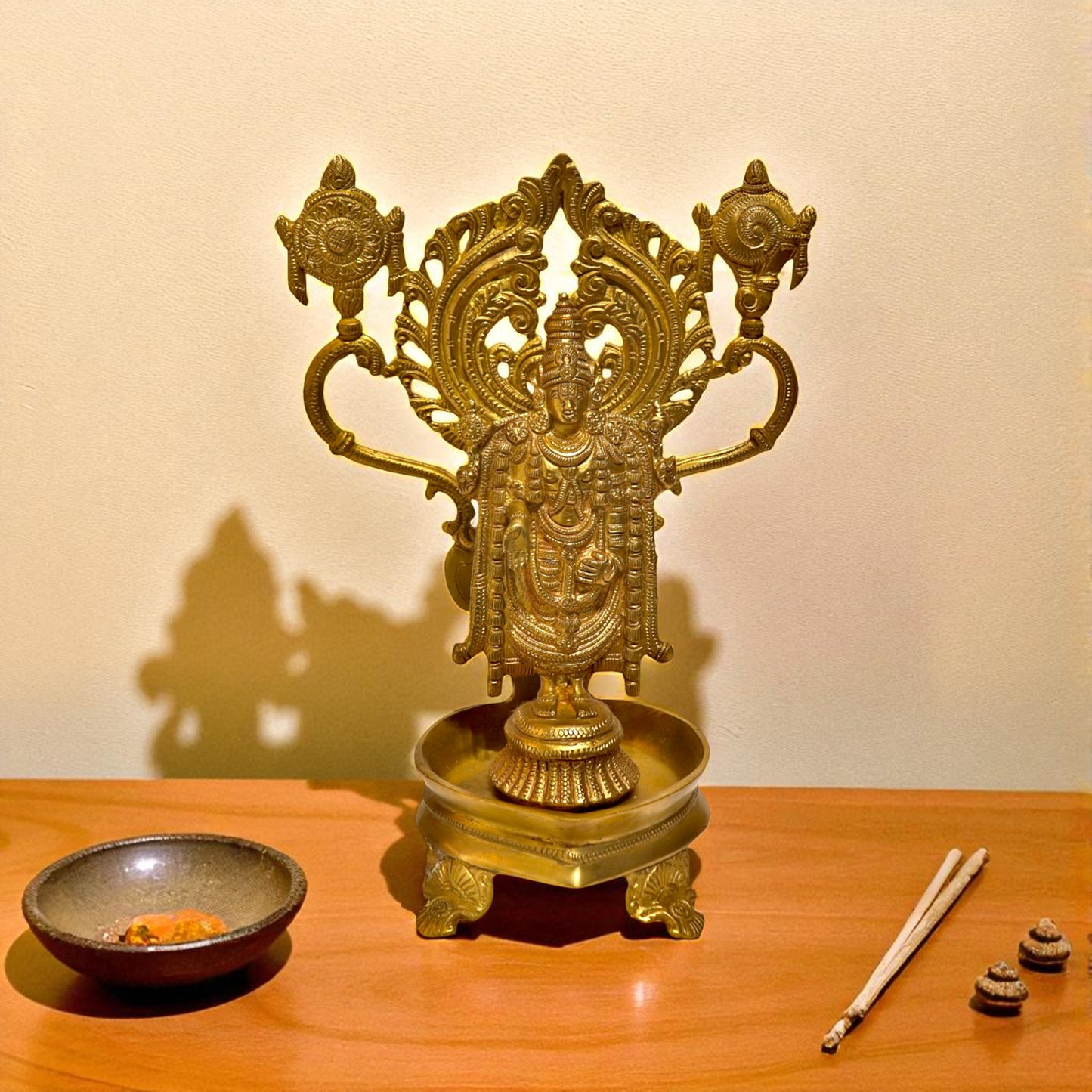 Brass Balaji With Deepak – Lord Venkateshwara Idol With Lamp | Thar Arts & Furniture