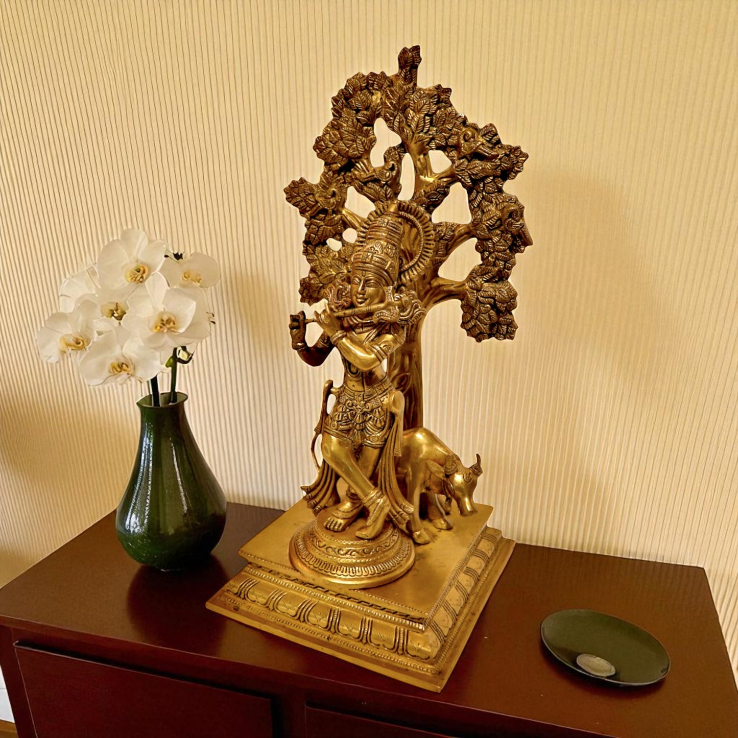 Brass Tree Krishna Statue - Lord Krishna Idol | Thar Arts & Furniture