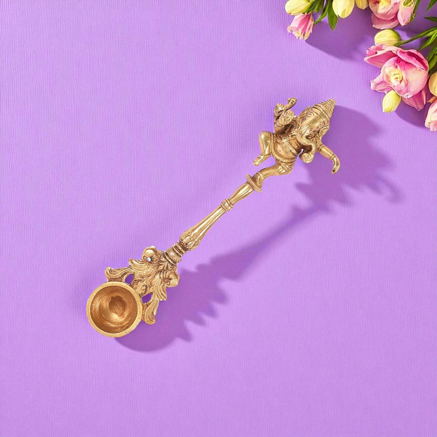 Brass Hawan Spoon With Ganesha Design – Pooja Ritual Accessory | Thar Arts & Furniture