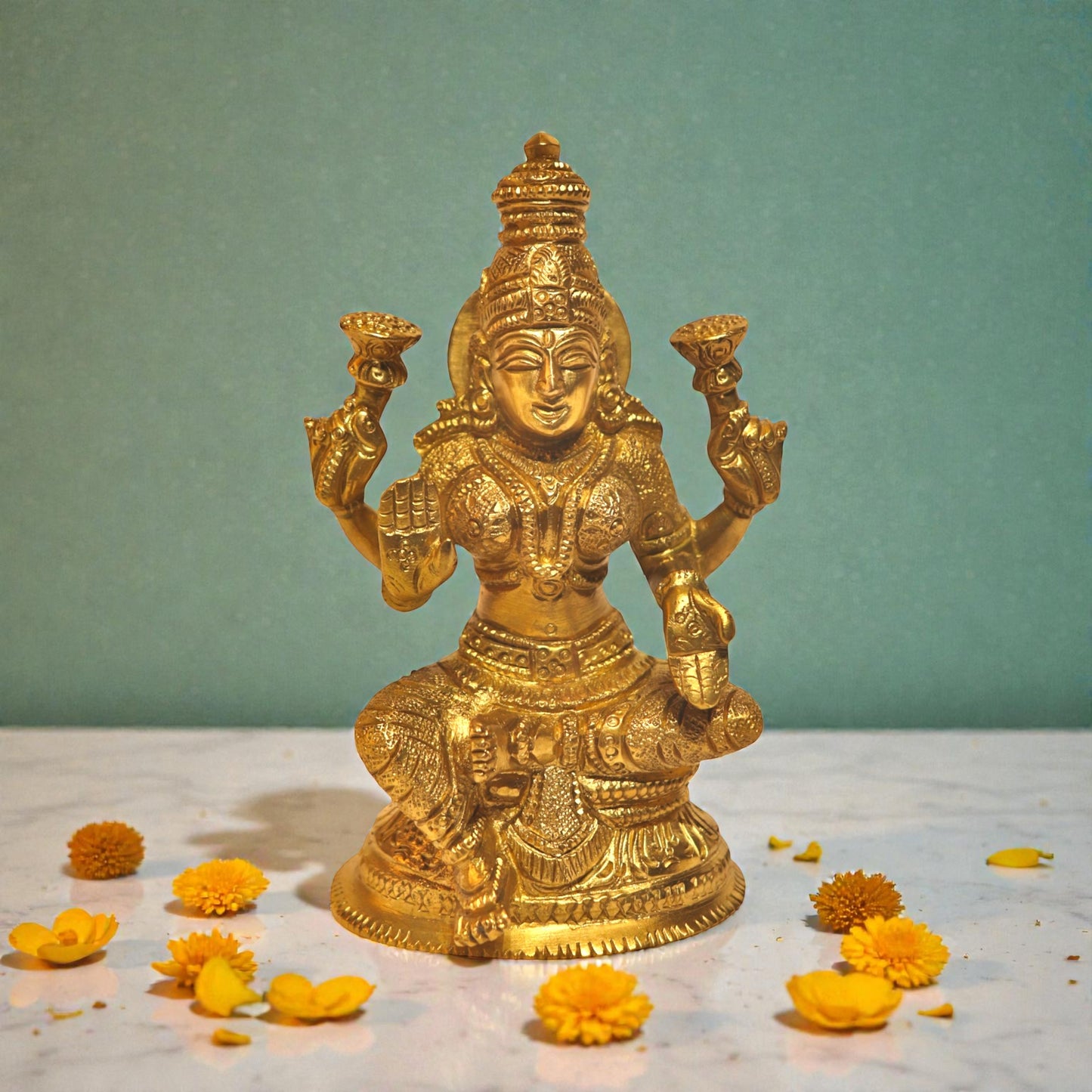 Laxmi Brass Idol for Pooja Room – 5″ Height | Thar Arts & Furniture