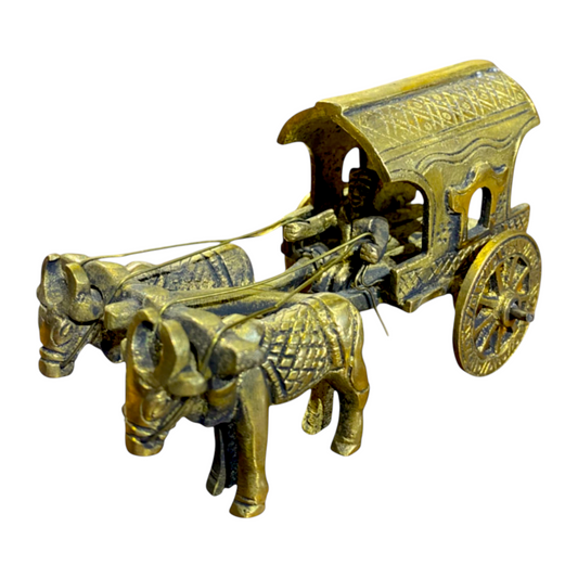 Handcrafted Pure Brass Bullock Cart Figurine – Traditional Indian Village Decorative Showpiece for Home, Office, and Gifts