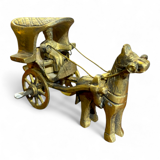Handcrafted Pure Brass Horse Cart Figurine – Traditional Indian Vintage Decorative Showpiece for Home, Office, and Gifts