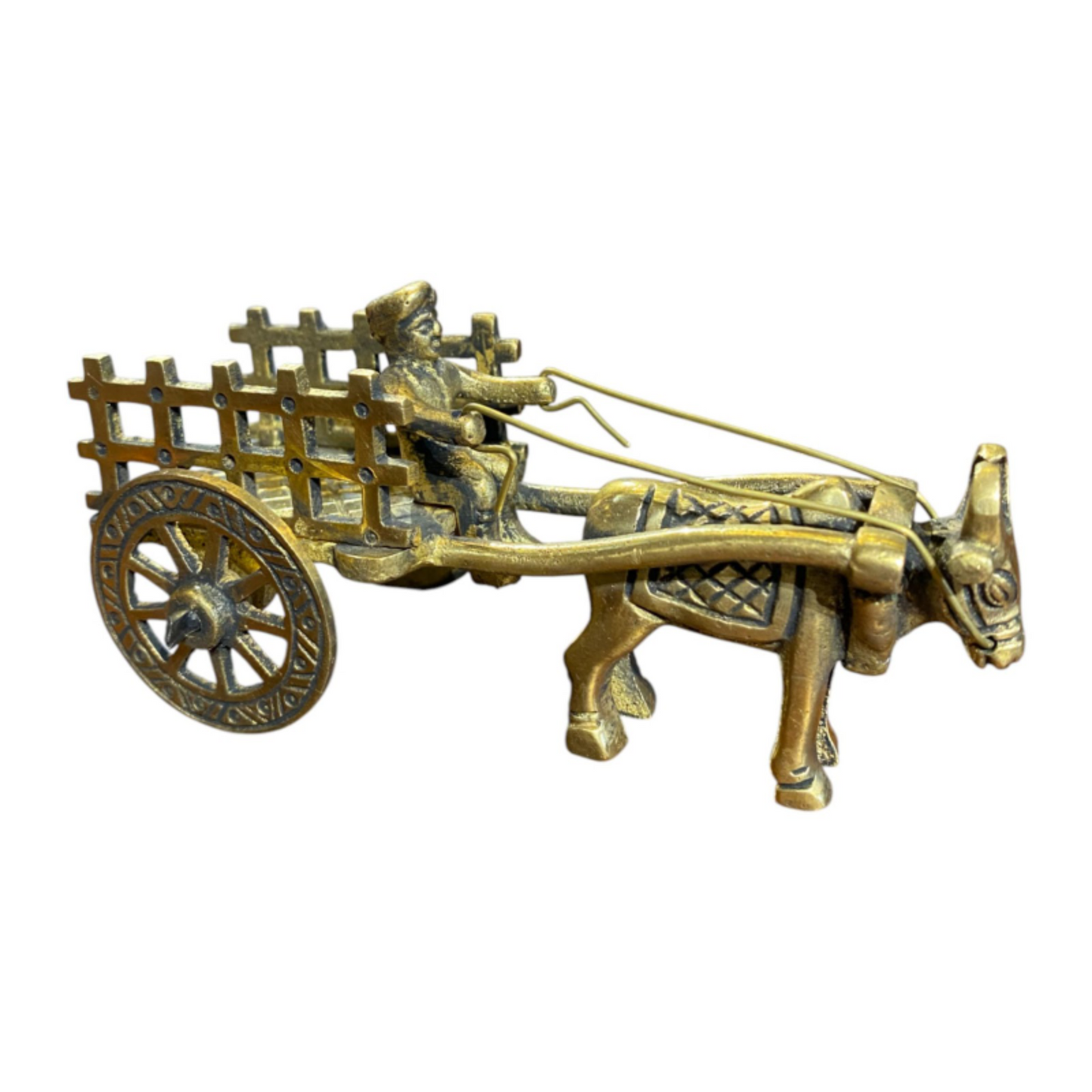 Handcrafted Pure Brass Open Bullock Cart Figurine – Traditional Indian Village Decorative Showpiece for Home, Office, and Gifts