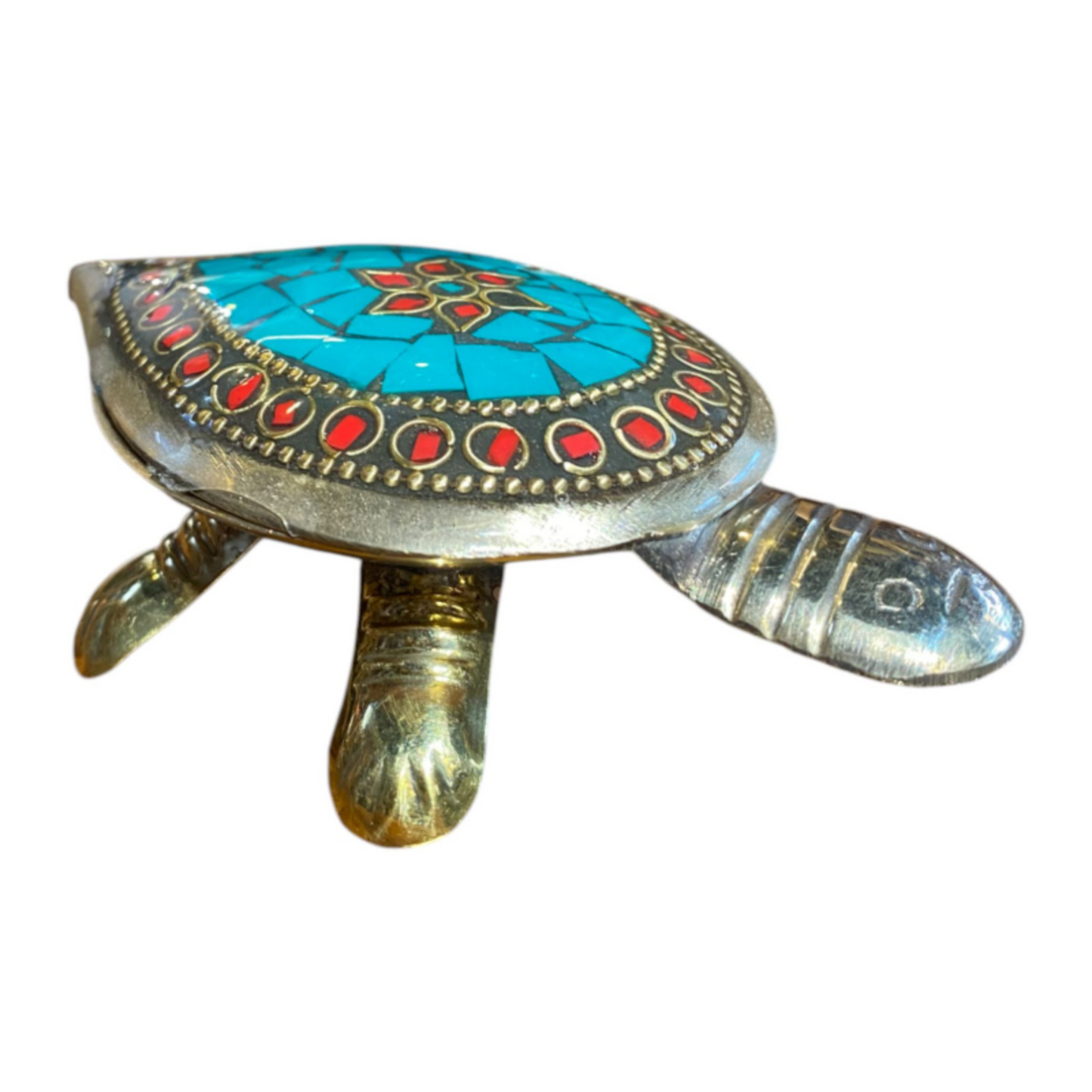 Handcrafted Pure Brass Tortoise Figurine with Stone Work – Traditional Indian Decorative Showpiece for Home, Vastu, and Gift