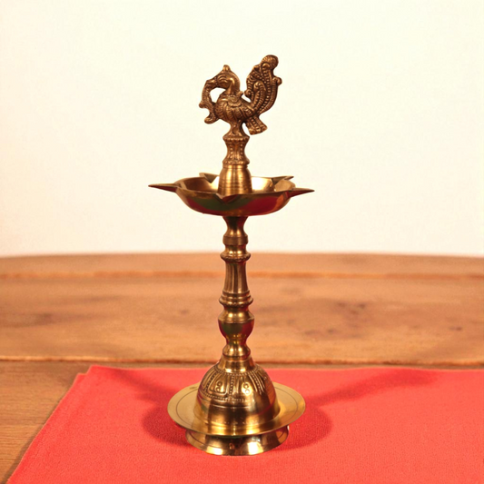 Handcrafted Brass Peacock Kerala Lamp – Traditional Mayil Nilavilakku Oil Lamp for Pooja, Home, and Festive Decoration
