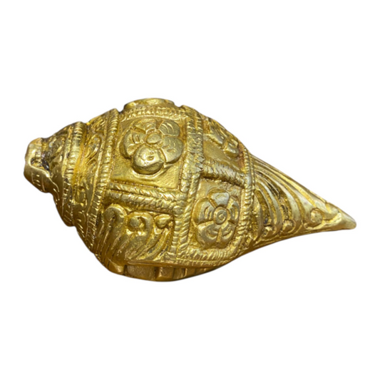 Handcrafted Brass Carved Shankh Conch Shell – Decorative Floral Design for Pooja, Temple, and Festive Gifting