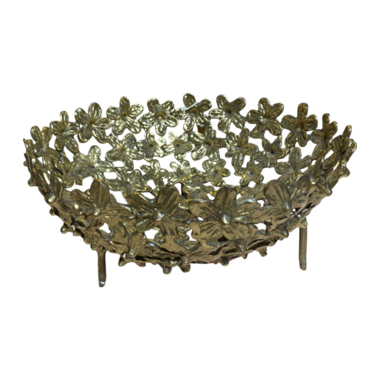 Handcrafted Brass Floral Decorative Fruit Bowl – Elegant Flower Pattern Centerpiece for Table, Snacks, and Festive Gifts