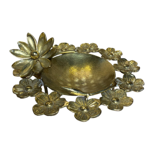 Brass Antique Floral Snack Bowl with 3D Flower Design – Unique Tableware for Dry Fruits, Serving, and Special Occasions