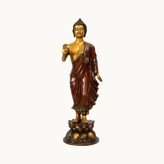 Brass Standing Buddha Idol – Blessing Pose | Thar Arts & Furniture