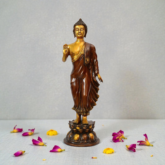 Brass Standing Buddha Idol – Blessing Pose | Thar Arts & Furniture