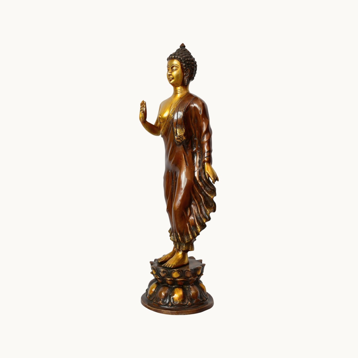 Brass Standing Buddha Idol – Blessing Pose | Thar Arts & Furniture