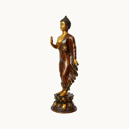 Brass Standing Buddha Idol – Blessing Pose | Thar Arts & Furniture