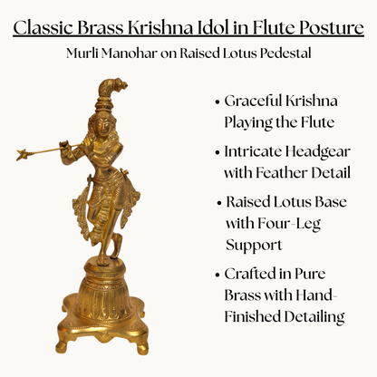 Thar Arts And Furniture - Brass Krishna with Flute |Lord Krishna Statue |Krishan Figurine | Brass Standing Krishna Statue |Brass Gift Item | Standing Krishna |Brass Pooja Idols