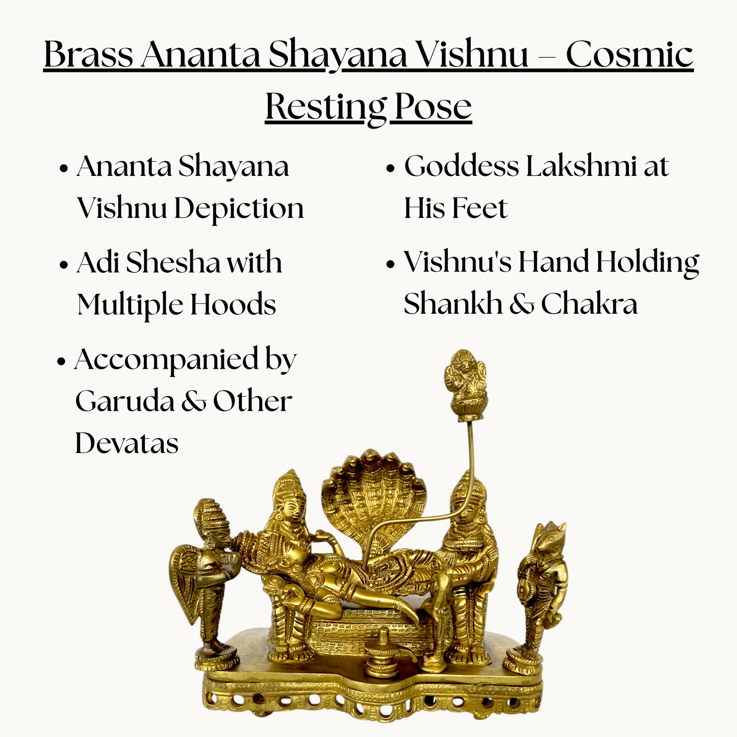 Thar Arts And Furniture - Brass Lord Vishnu Idol |Brass Padmanabhaswamy Idol | Brass Lord Vishnu Resting on Sheshnaag |Decorative Brass idol of vishnu |