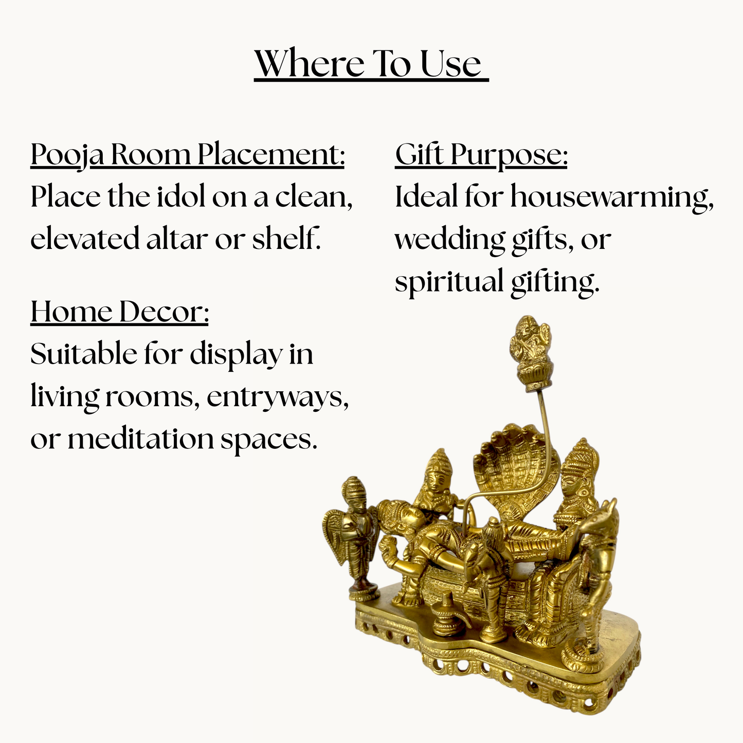 Thar Arts And Furniture - Brass Lord Vishnu Idol |Brass Padmanabhaswamy Idol | Brass Lord Vishnu Resting on Sheshnaag |Decorative Brass idol of vishnu |