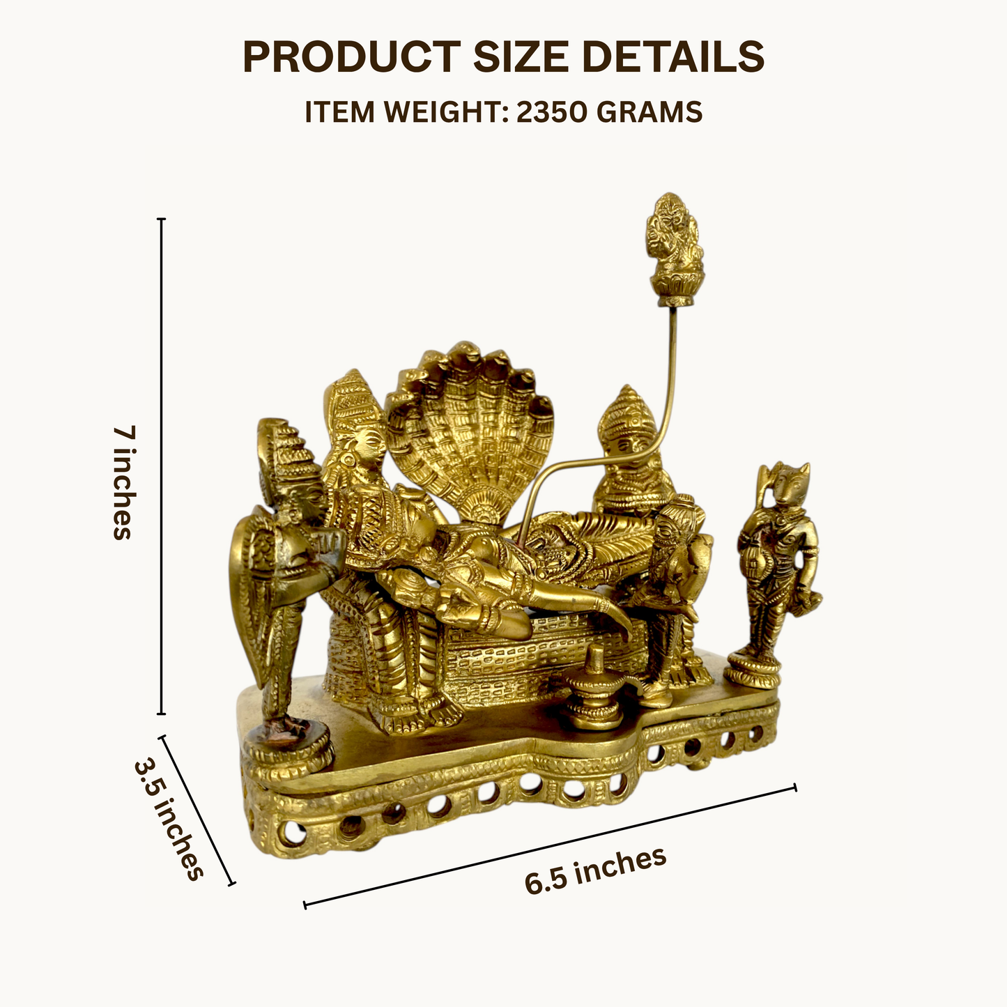 Thar Arts And Furniture - Brass Lord Vishnu Idol |Brass Padmanabhaswamy Idol | Brass Lord Vishnu Resting on Sheshnaag |Decorative Brass idol of vishnu |