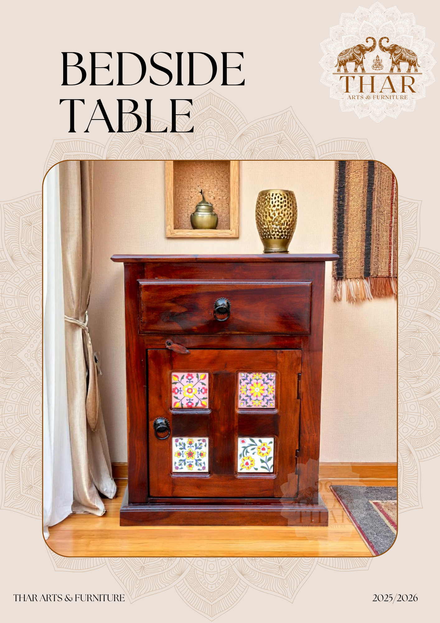 Thar Arts And Furniture - Sheesham Wood Tiles Bedside