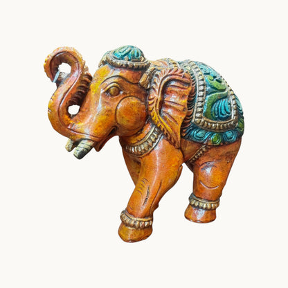 Painted Wooden Elephant – Handcrafted Decorative Figurine for Home