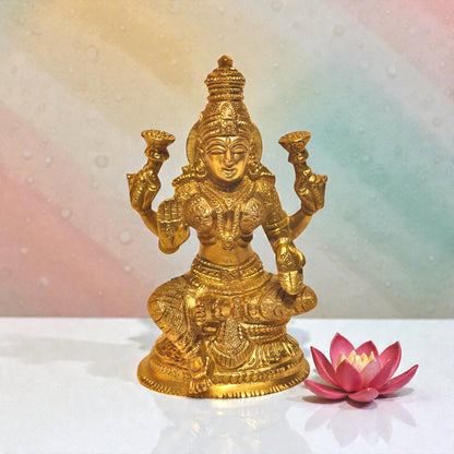 Laxmi Brass Idol for Pooja Room – 5″ Height | Thar Arts & Furniture