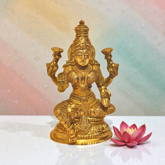 Laxmi Brass Idol for Pooja Room – 5″ Height | Thar Arts & Furniture