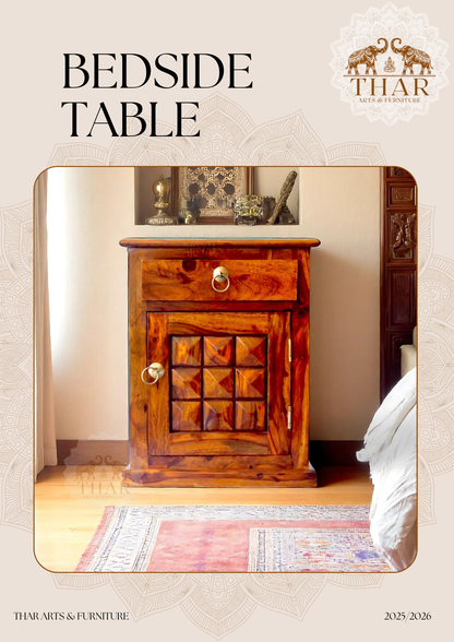 Thar Arts And Furniture - Sheesham Bedside with storage and checkerbox design