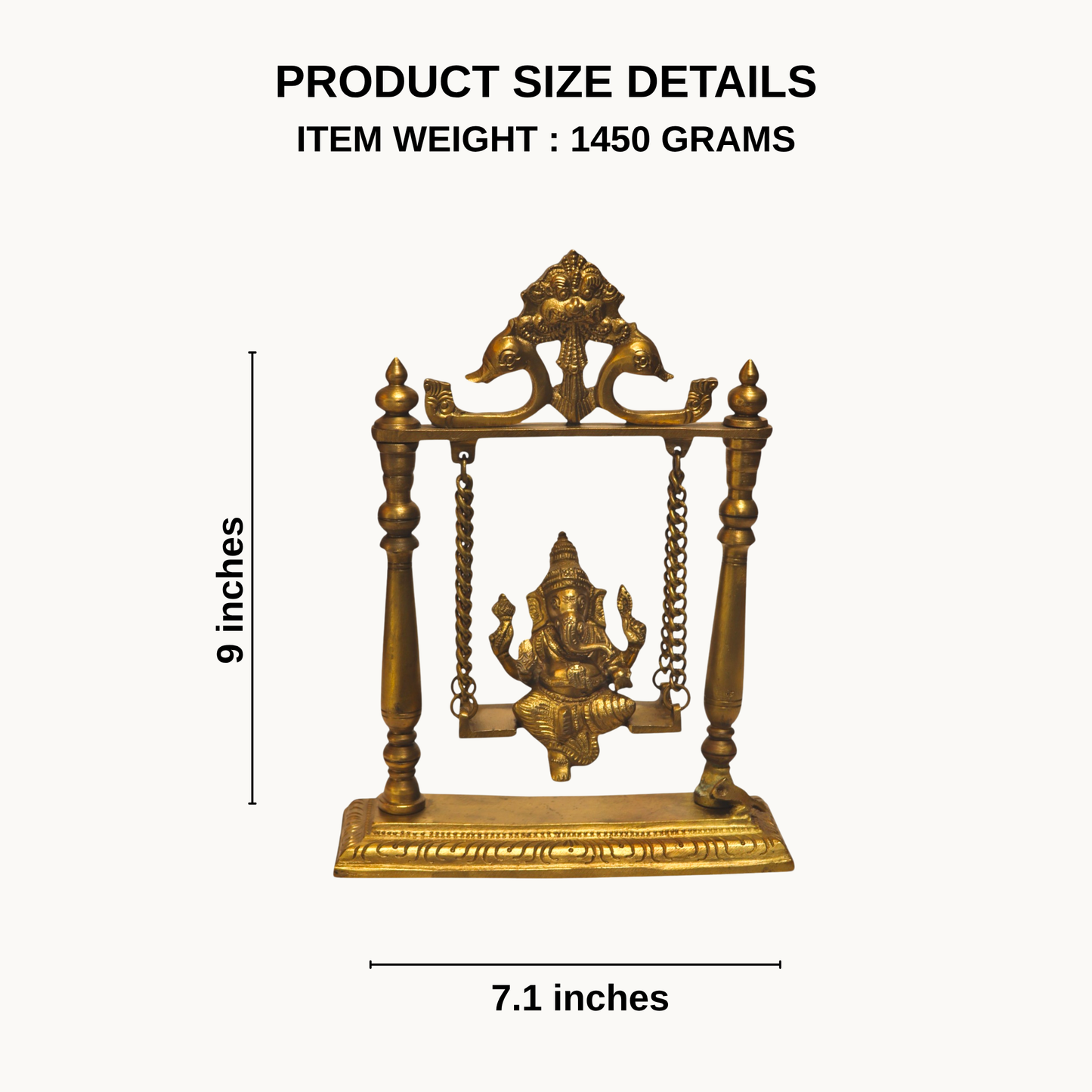 Brass Ganesha on Swing (Jhula) Idol – Handcrafted Solid Brass Ganesh Statue for Home Temple & Décor