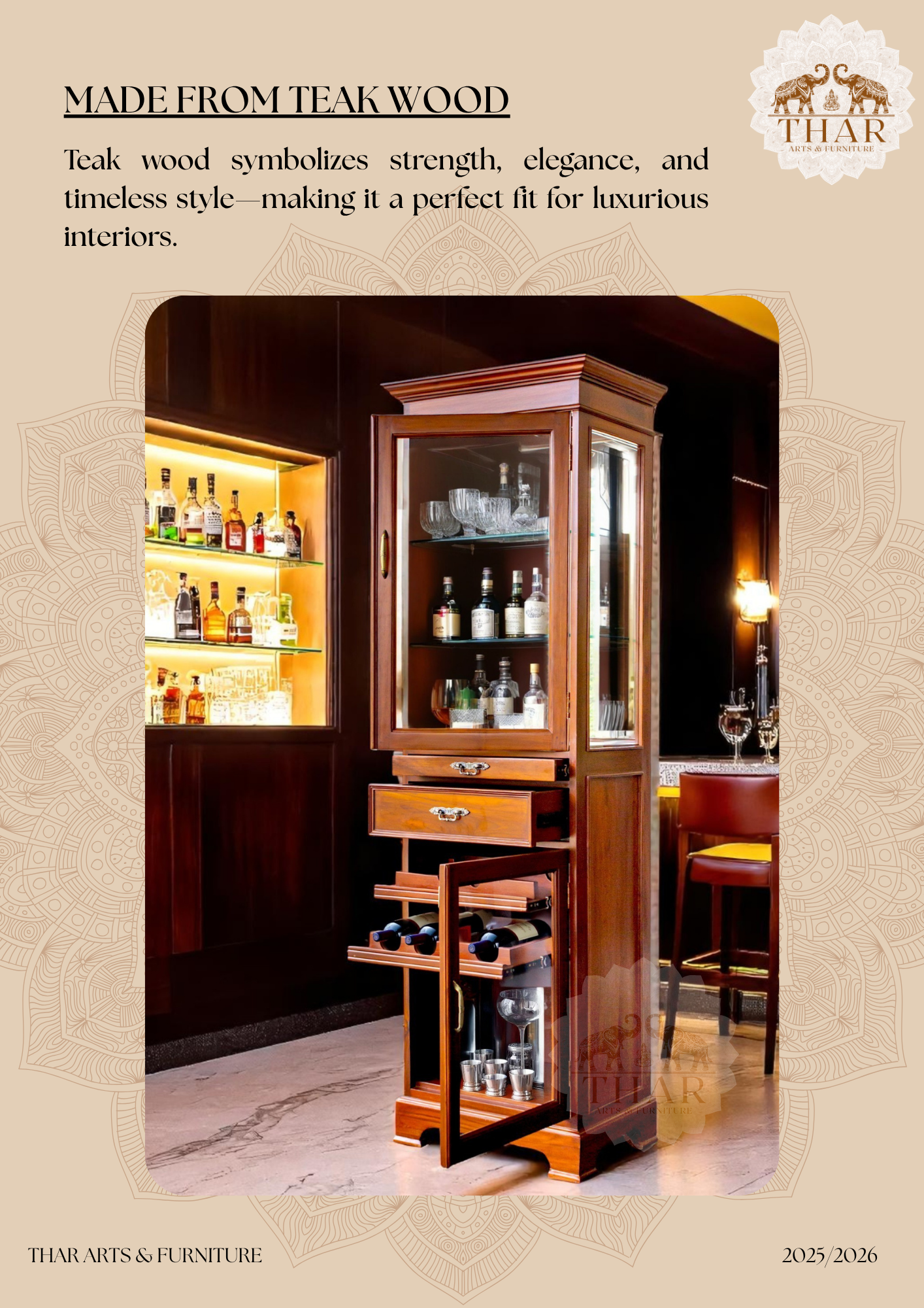Thar Arts And Furniture - Teak Wood Bar Cabinet