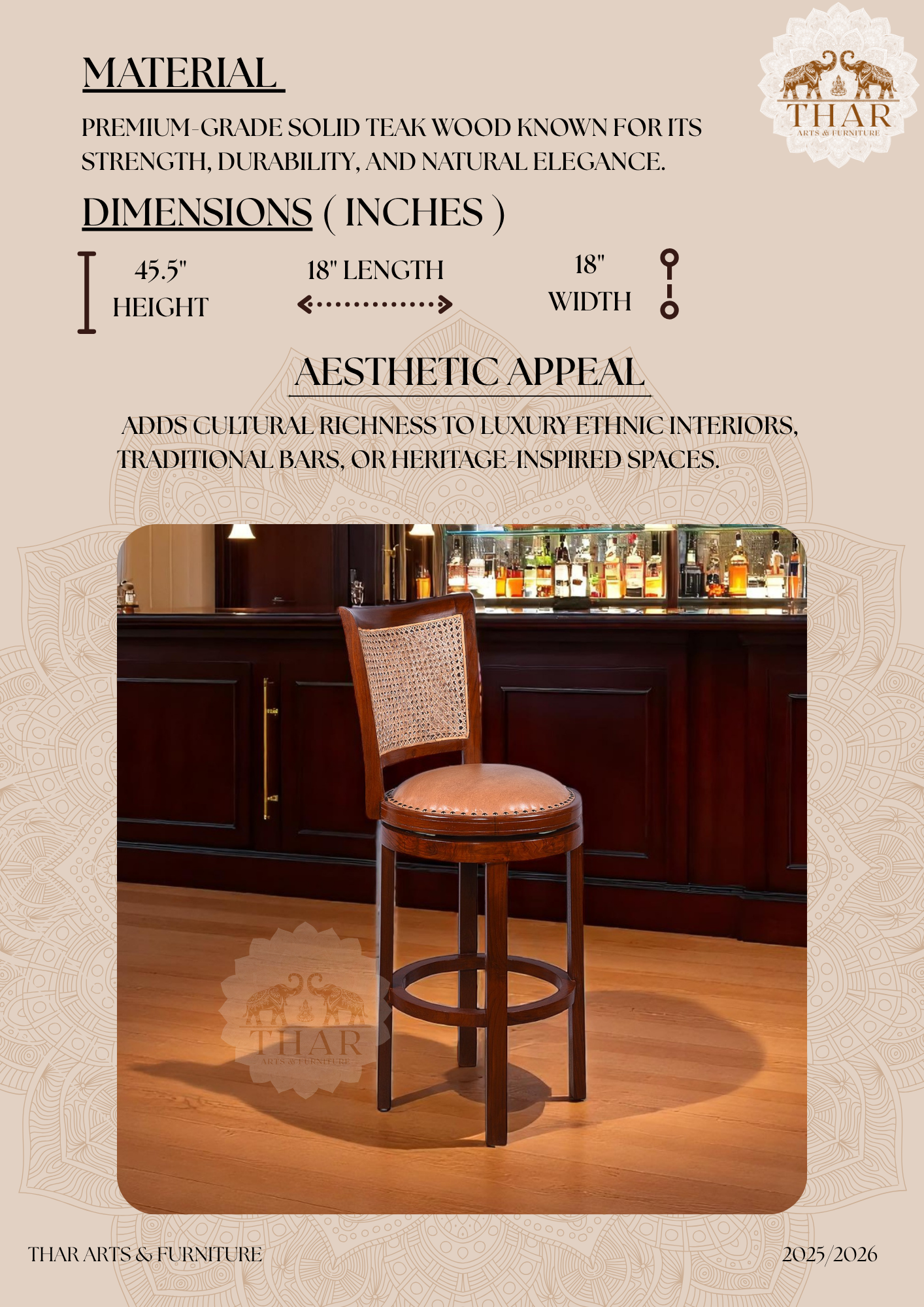 Thar Arts And Furniture - Cane Patio Bar Chair