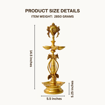 Thar Arts And Furniture - Brass Shankh and Chakra Lamp Set