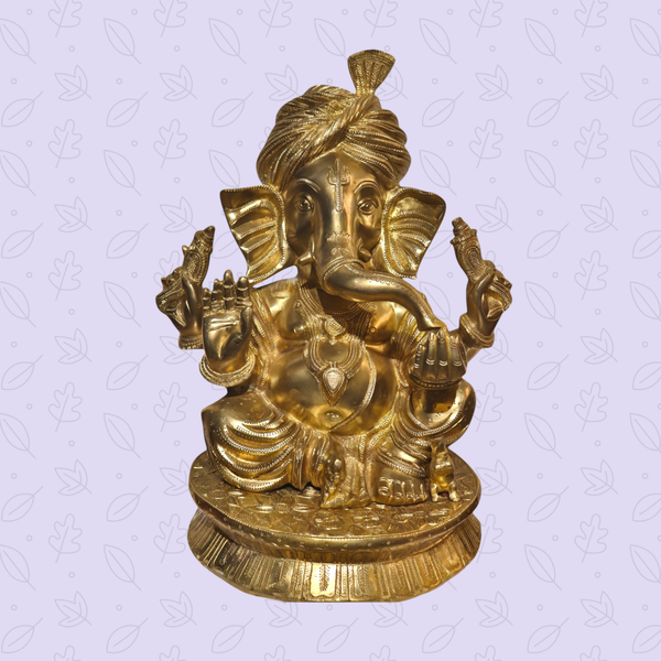Brass Pagadi Ganesha Statue – Turban Ganesh Idol for Pooja & Decor